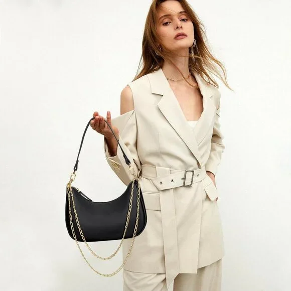 Women Black Polyurethane Leather Shoulder Bag and Handbags Underarm Purse Clutch - Picture 7 of 7